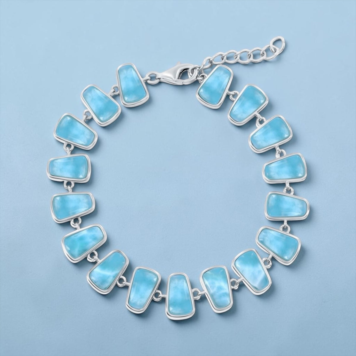 925 Sterling Silver, Triangle Design Larimar Link Bracelet