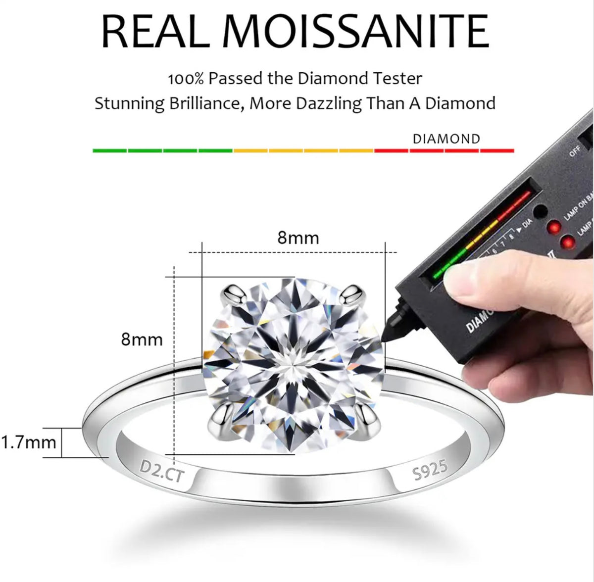 2 Carat Moissanite Round Cut Four-prong Setting Ring