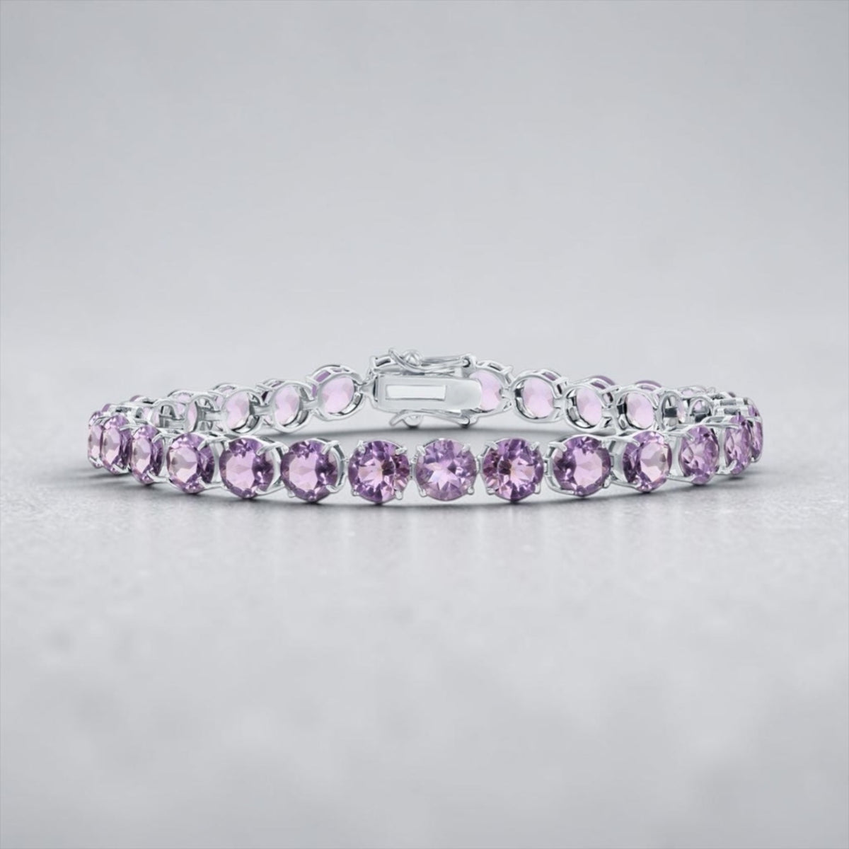 Sterling Silver 8mm Round Amethyst Bracelet