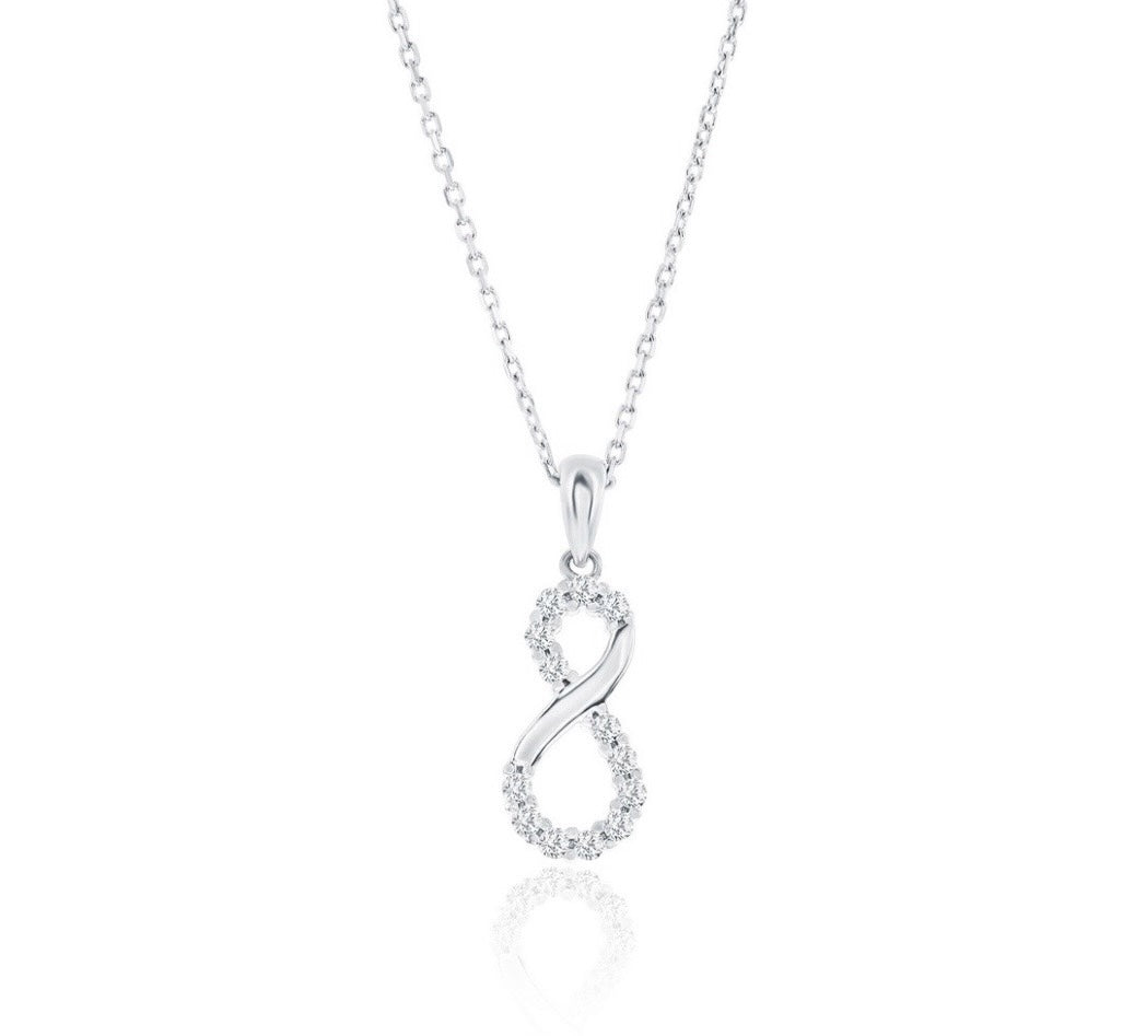 Sterling Silver Polished Crystal Infinity Necklace & Earrings Set