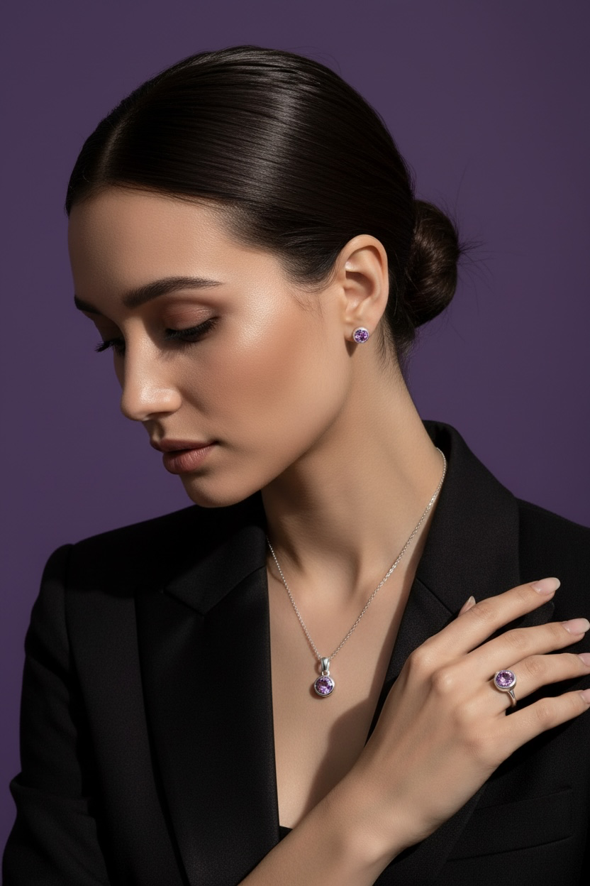 Sterling Silver "February" Birthstone Set - Amethyst