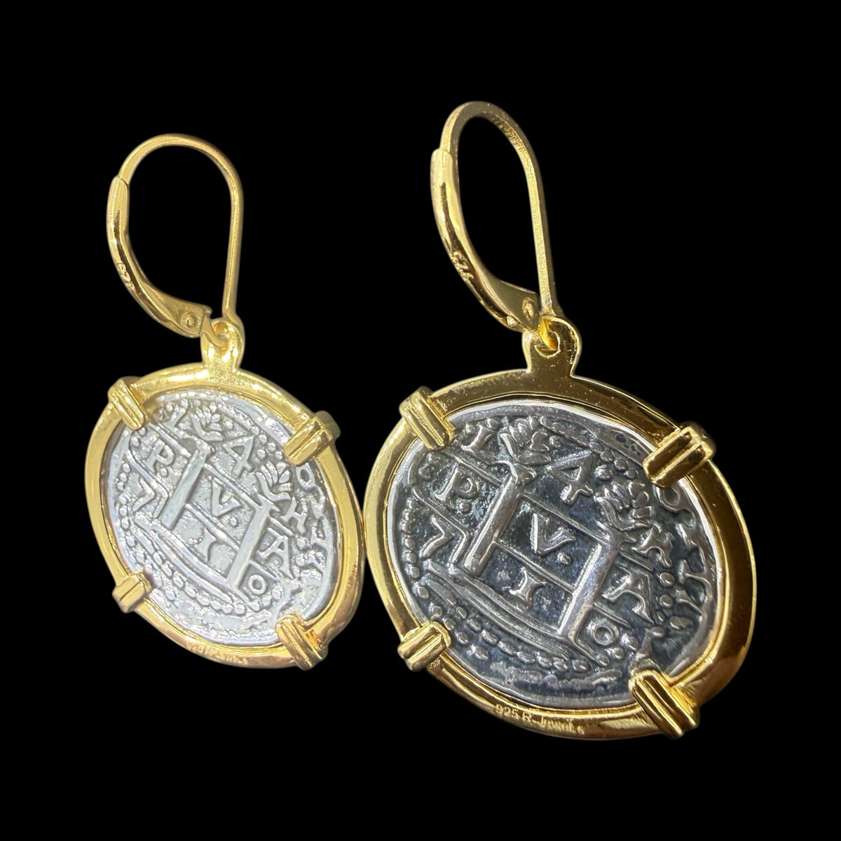 Replica Shipwreck Coin Earrings 925 sterling silver gold and silver two tone