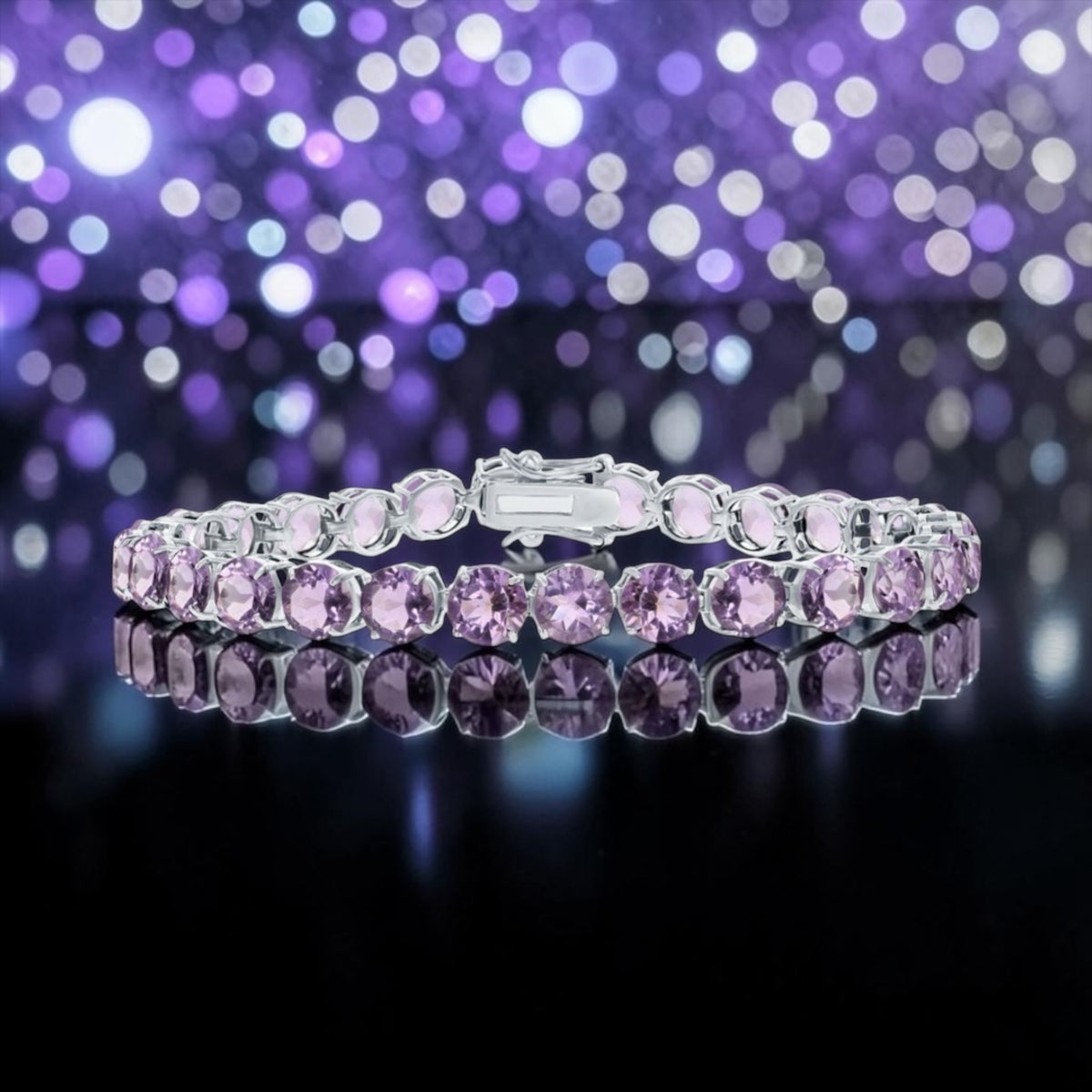 Sterling Silver 8mm Round Amethyst Bracelet