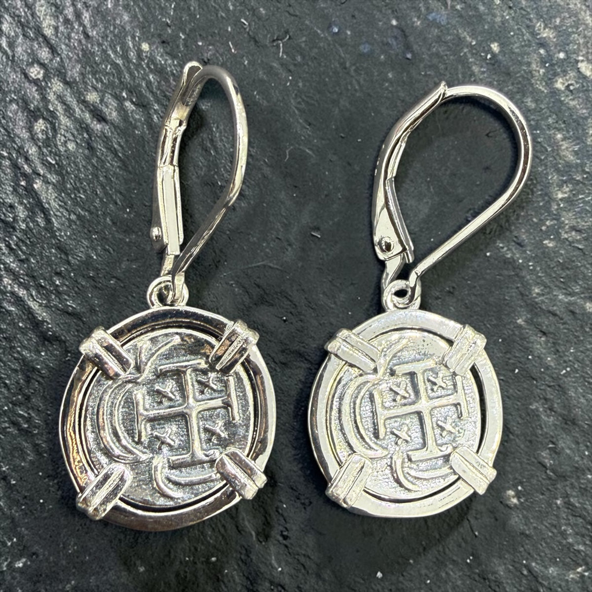 925 sterling silver shipwreck mini coin earrings two tone