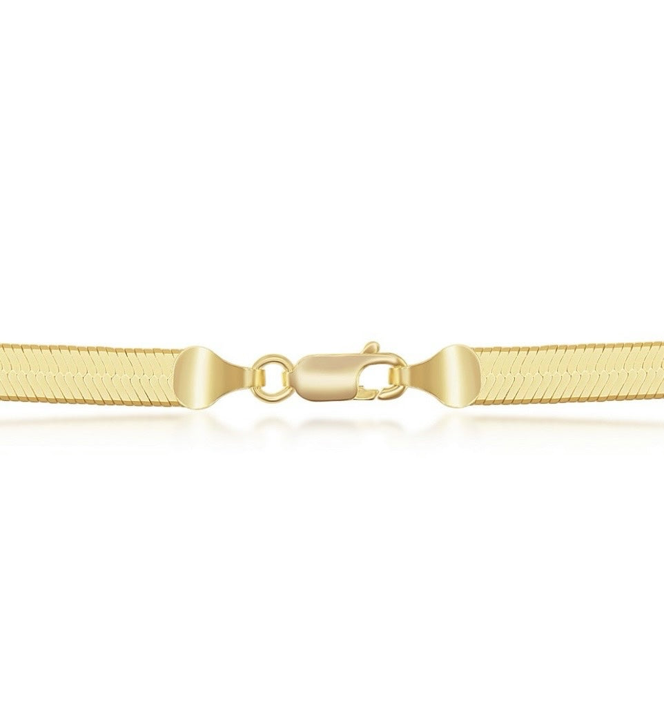 Sterling Silver, 4mm Herringbone Bracelet - Gold Plated