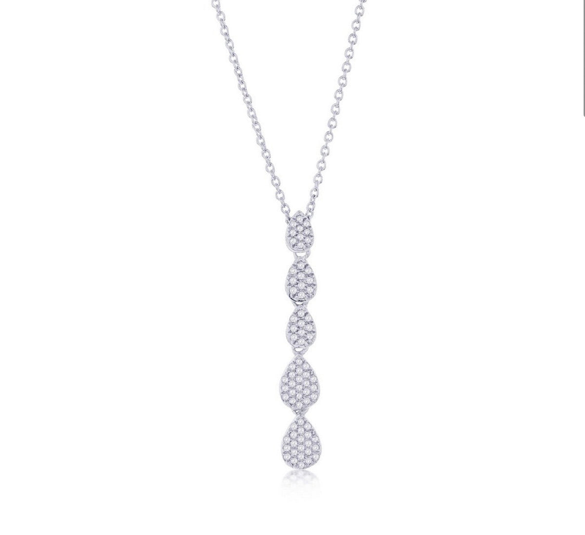 Sterling Silver, Graduating Pearshaped Diamond Necklace