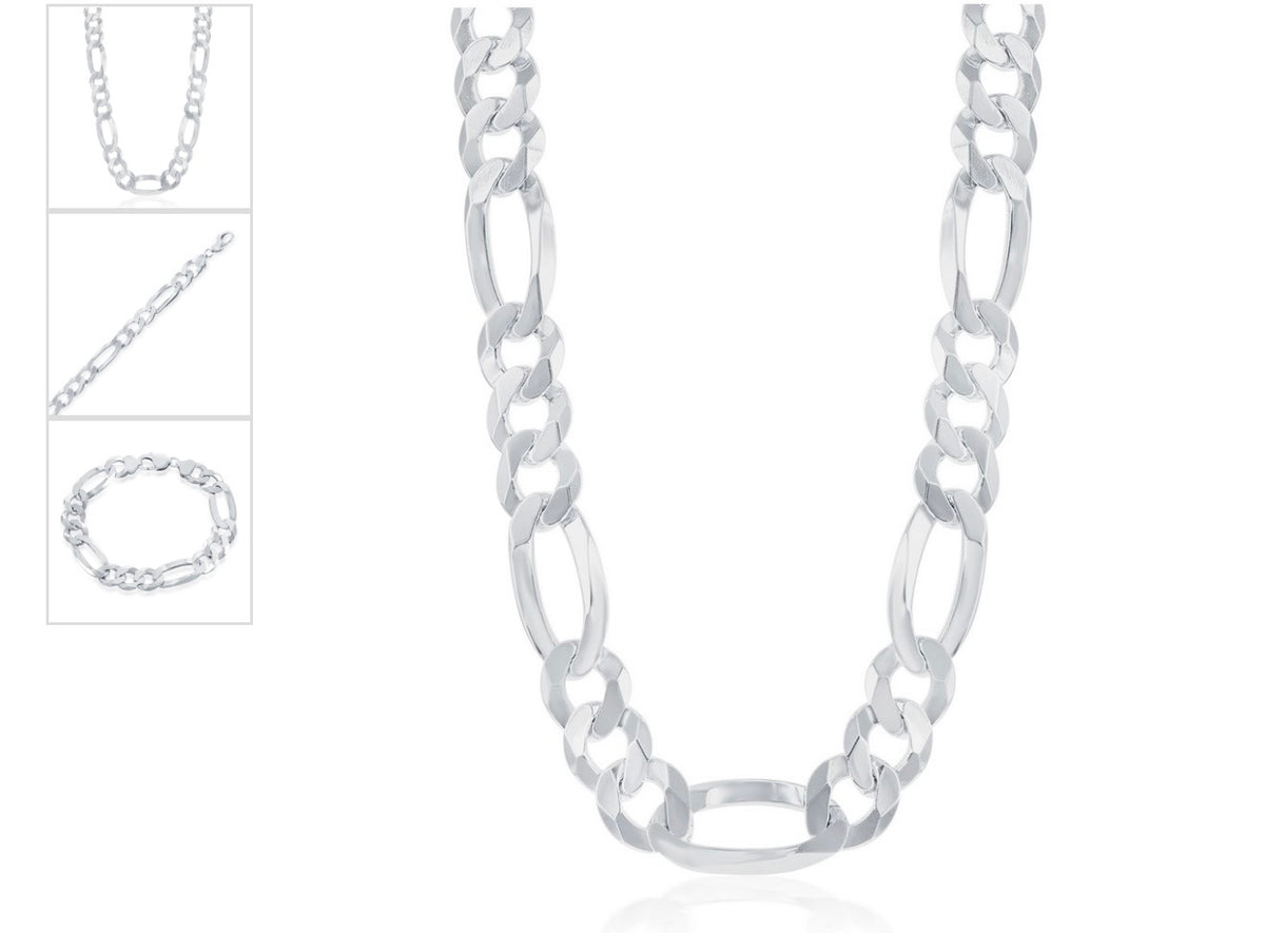 Sterling Silver, 13.3mm Figaro Chain - Rhodium Plated MEN'S COLLECTION