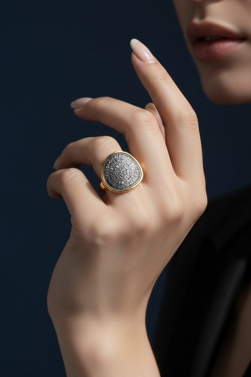 Sterling Silver Phaistos-Replica Coin Ring - Gold Plated