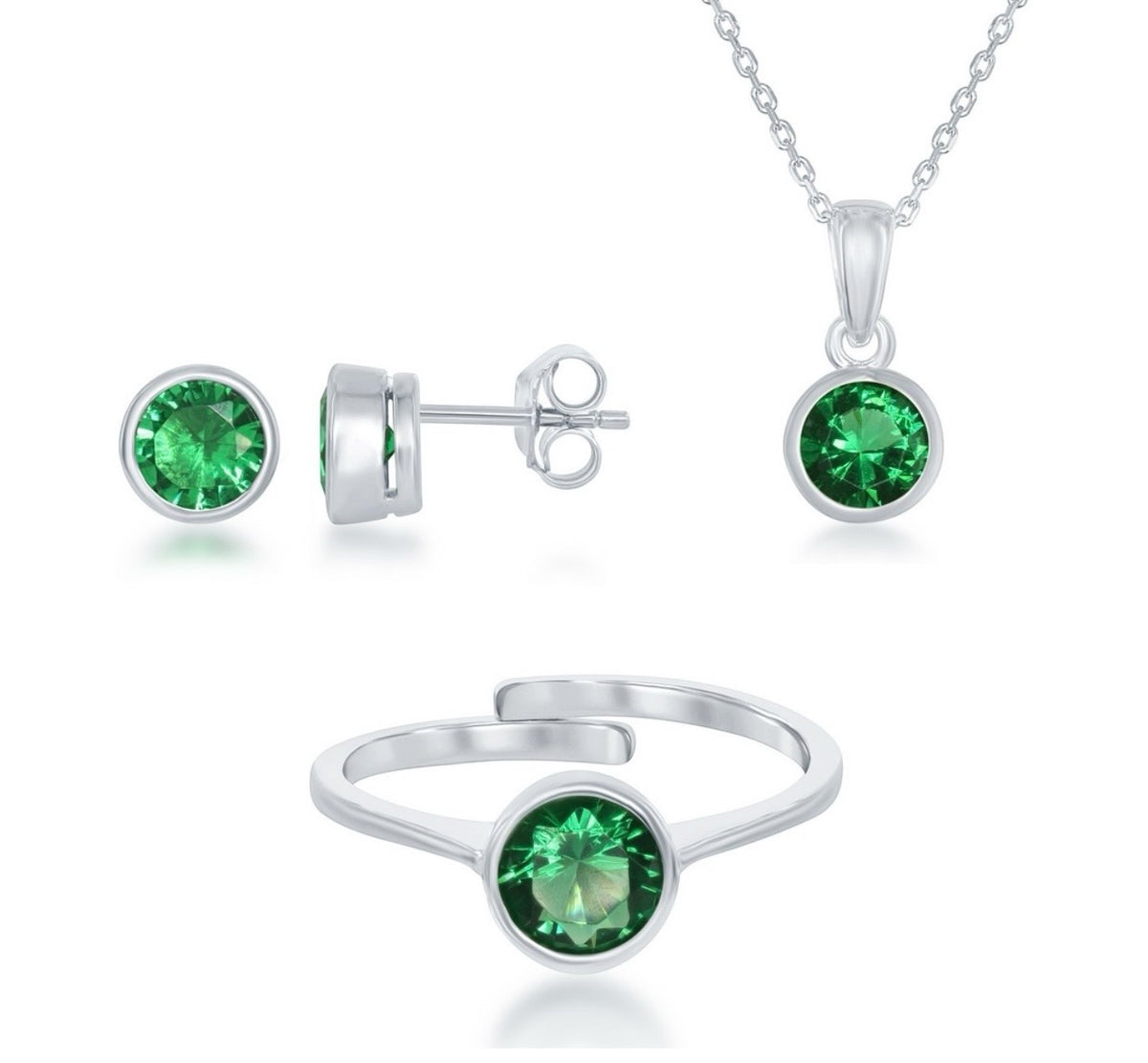 Sterling Silver "May" Birthstone Set - Created Emerald