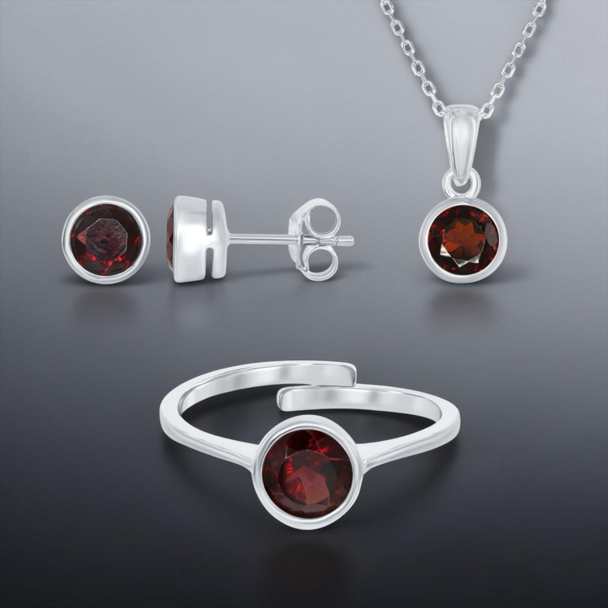 Sterling Silver "January" Birthstone Set - Garnet