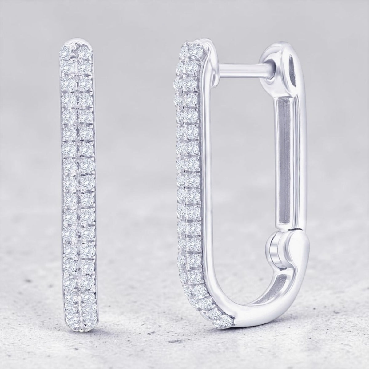 Sterling Silver U-Shaped Diamond Hoop Earrings