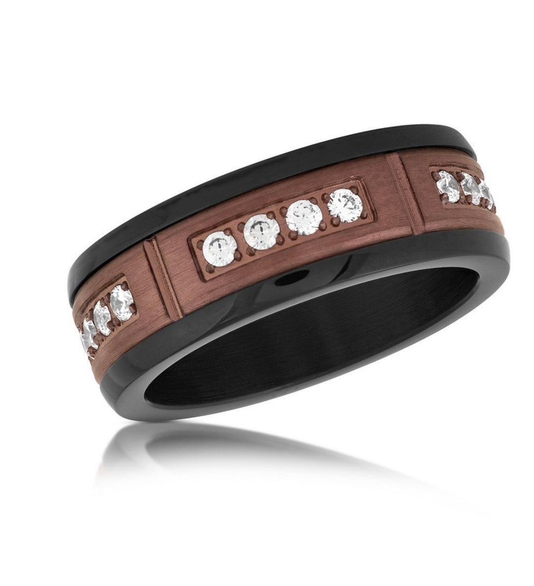 Stainless Steel, CZ Station Ring - Black & Chocolate MEN'S COLLECTION