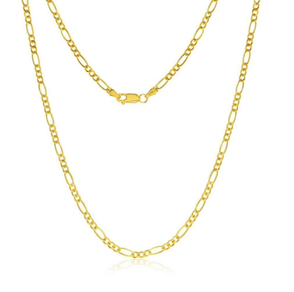 14K Yellow, Gold Filled (14/20 GF) 3mm Figaro Chain
