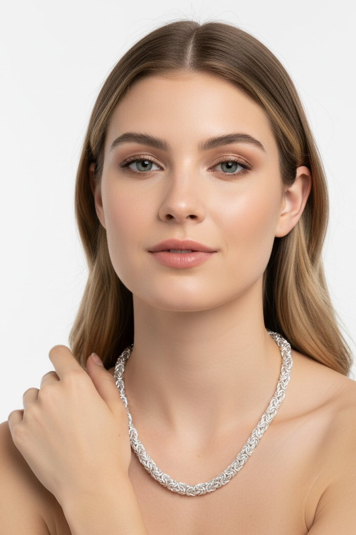 Sterling Silver, Classic Byzantine Necklace 17” long