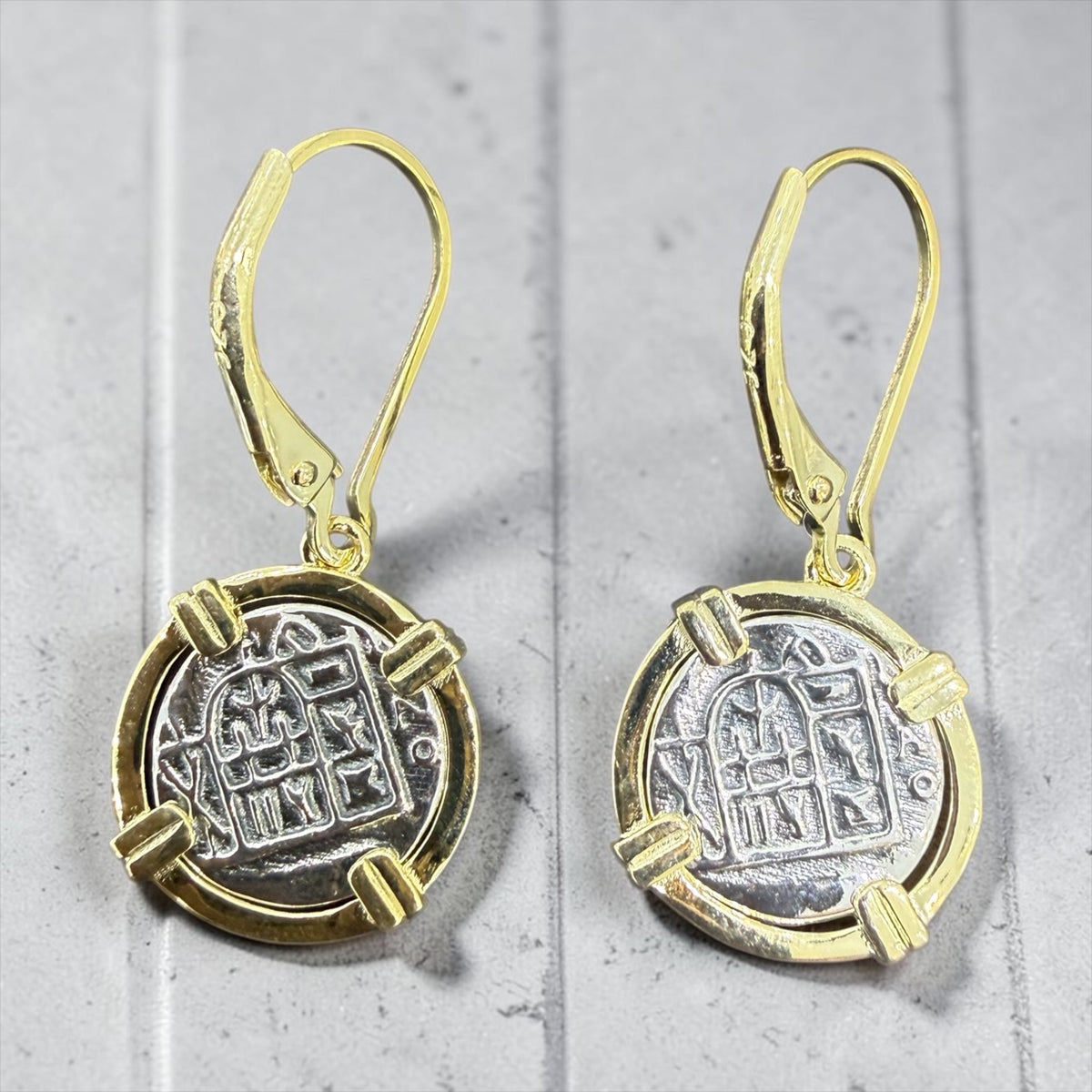 925 sterling silver shipwreck mini coin earrings two tone