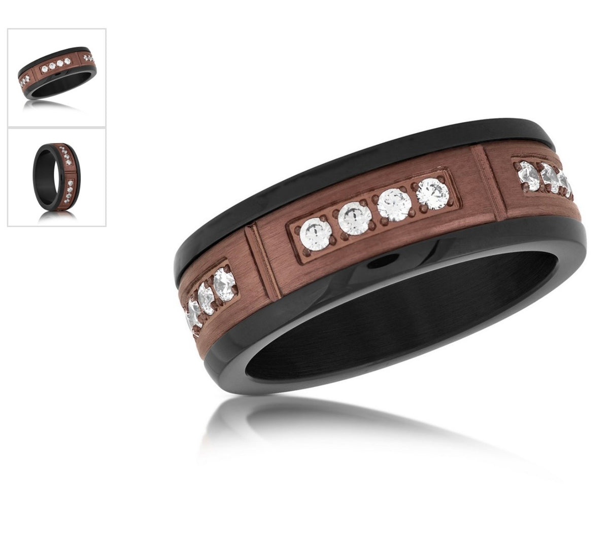 Stainless Steel, CZ Station Ring - Black & Chocolate MEN'S COLLECTION