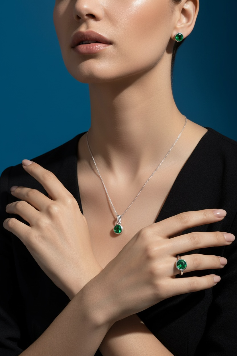 Sterling Silver "May" Birthstone Set - Created Emerald