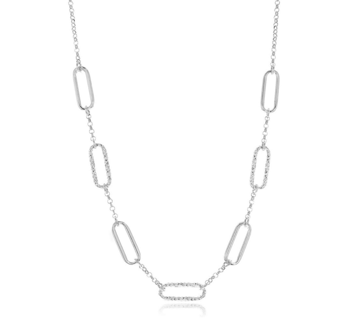 Sterling Silver Polished and Textured Paperclip Design Necklace