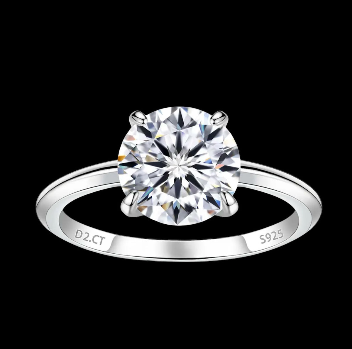 2 Carat Moissanite Round Cut Four-prong Setting Ring