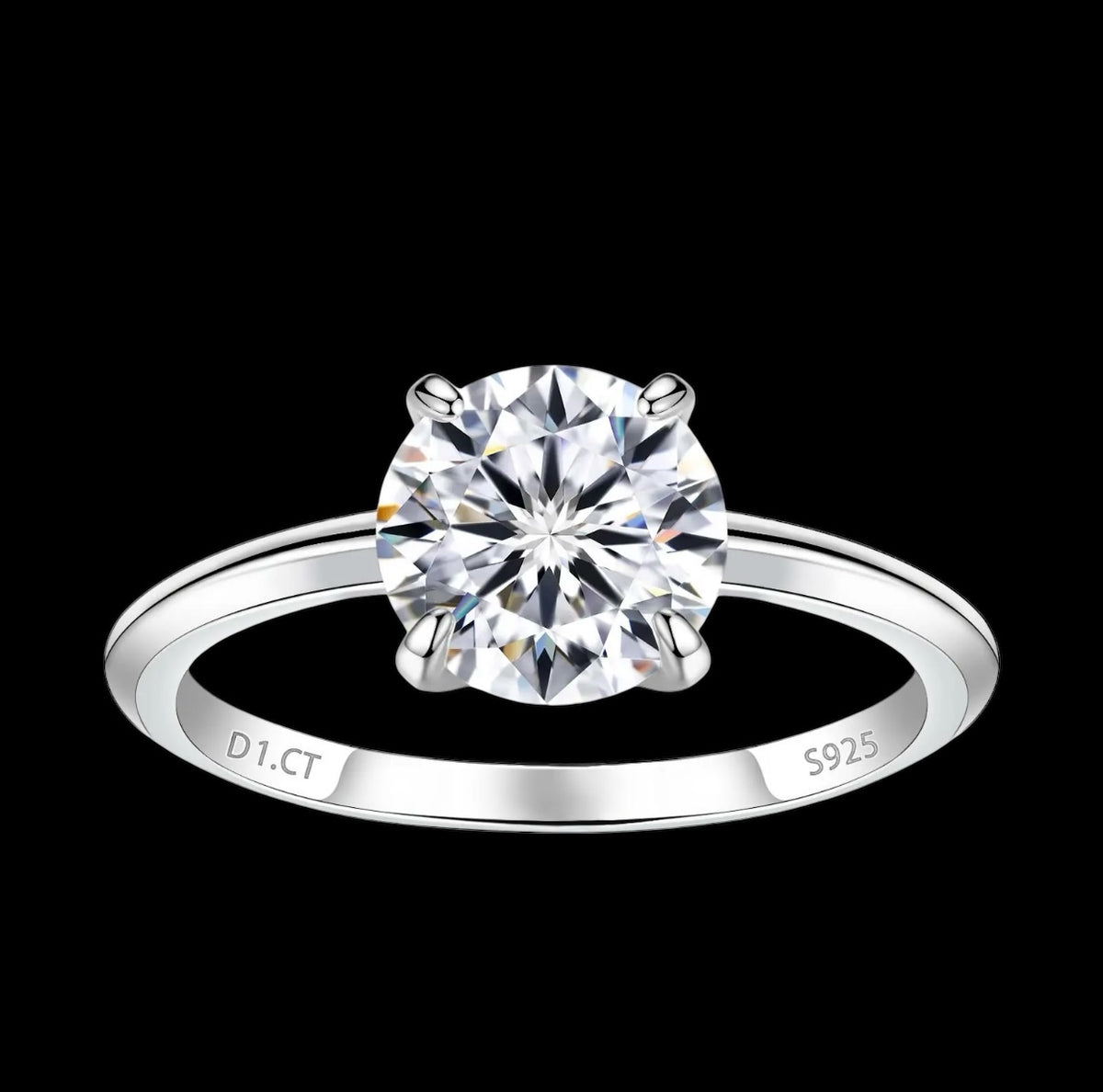 1 Carat Moissanite Round Cut Four-prong Setting Ring