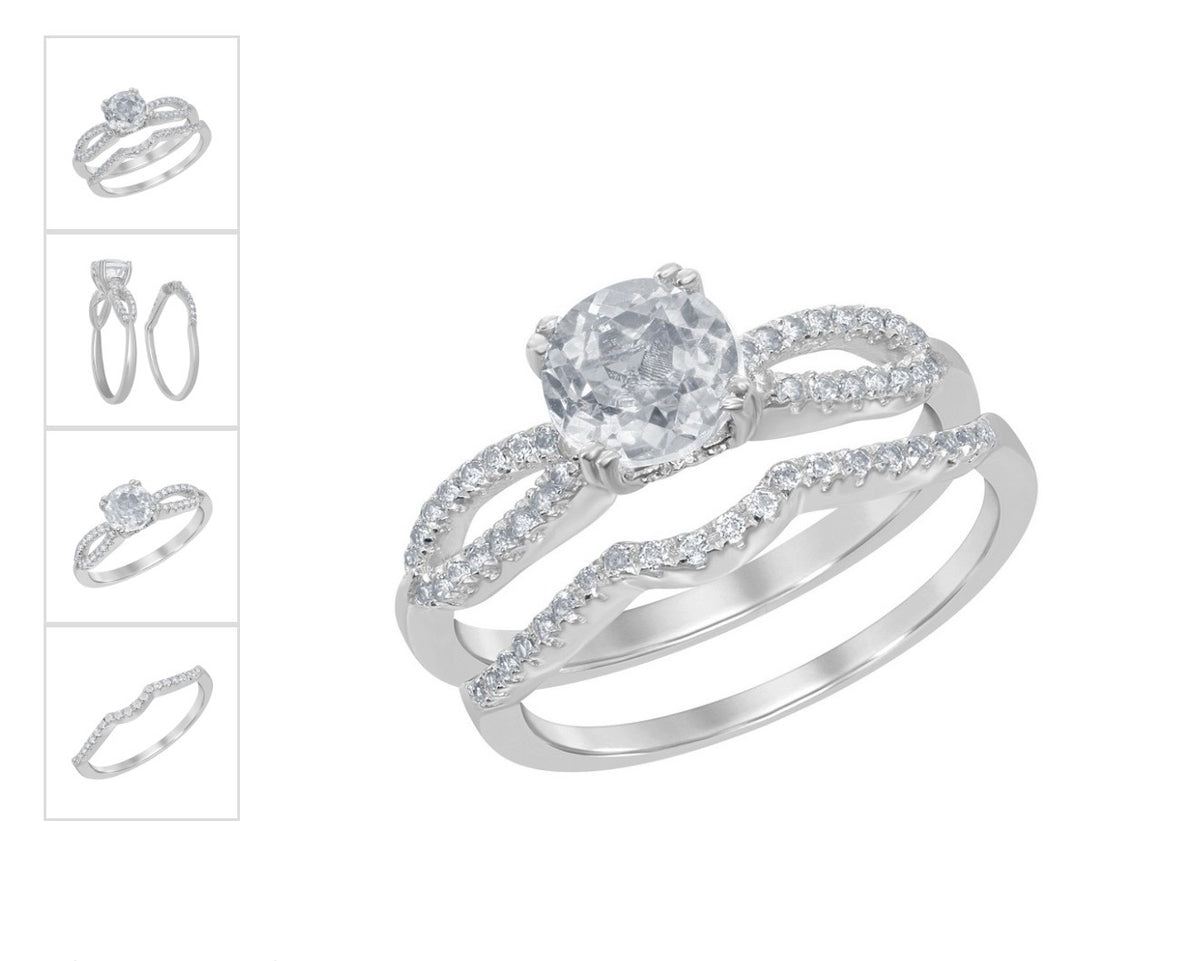 Sterling Silver 1.8 cttw White Topaz Wedding and Engagment Bridal Ring