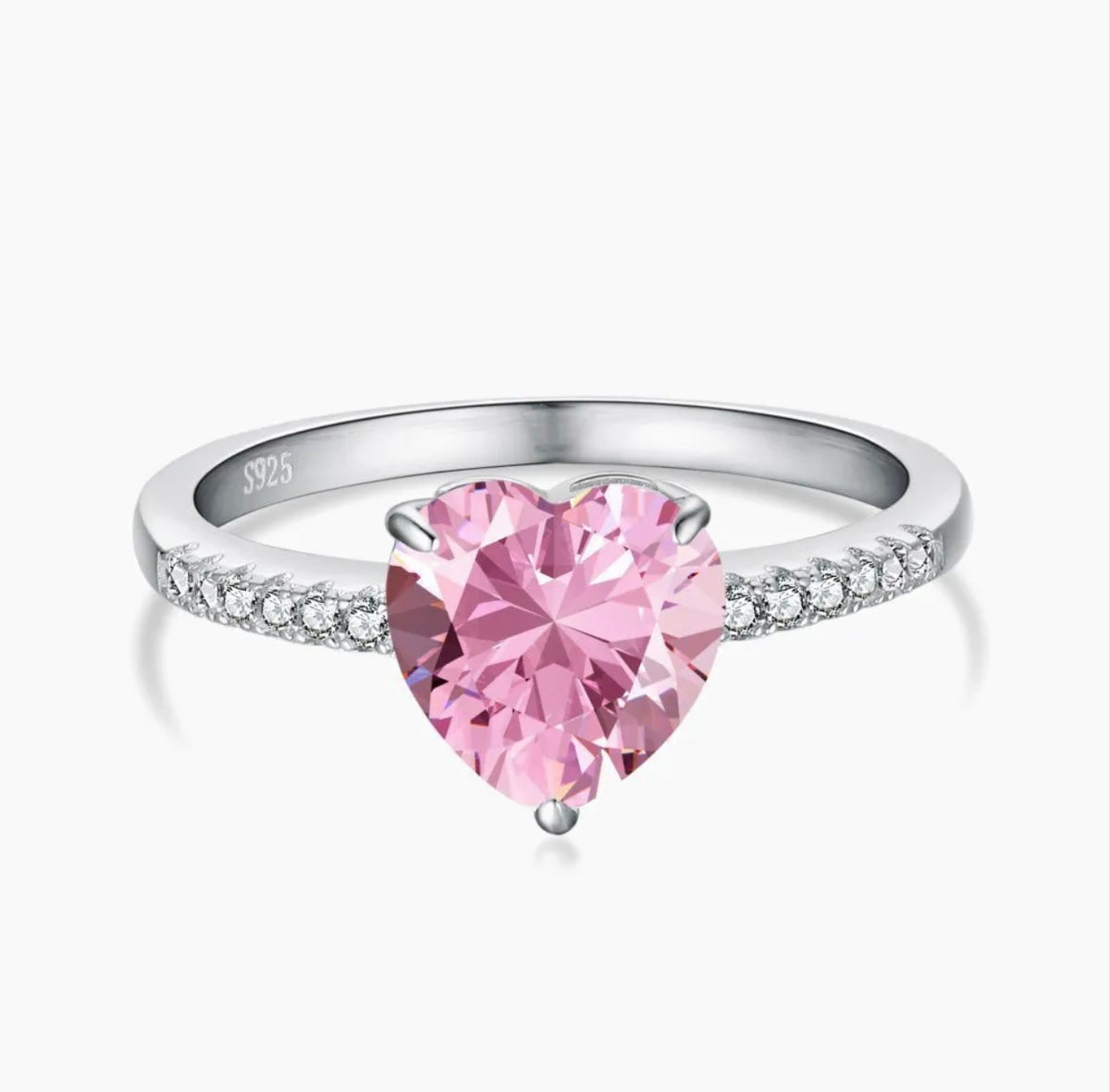 Pink Heart Cut Sterling Silver Ring