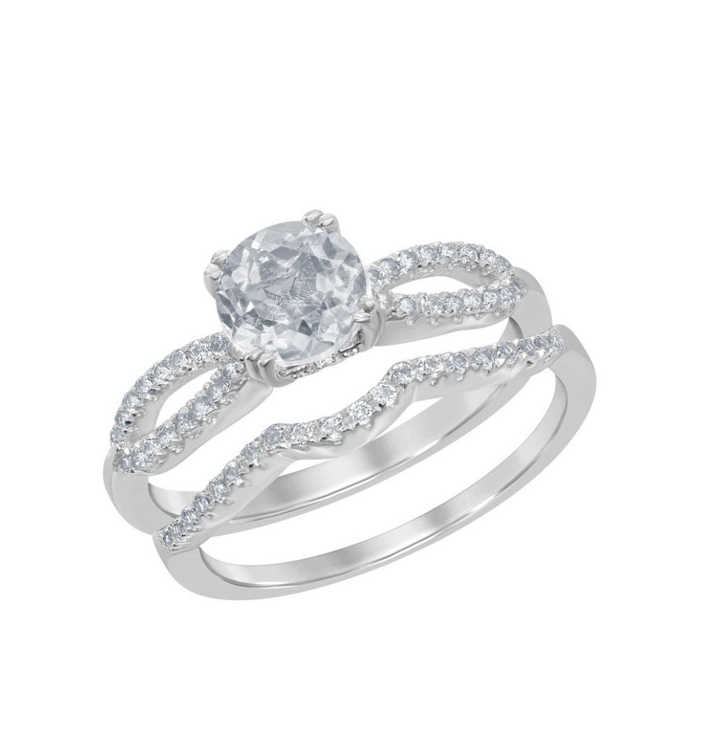Sterling Silver 1.8 cttw White Topaz Wedding and Engagment Bridal Ring