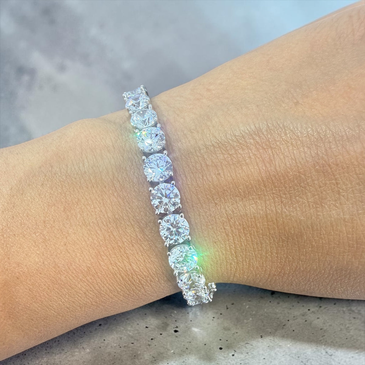 Sterling Silver 6mm Prong-Set Round Crystalline QUEEN Tennis Bracelet