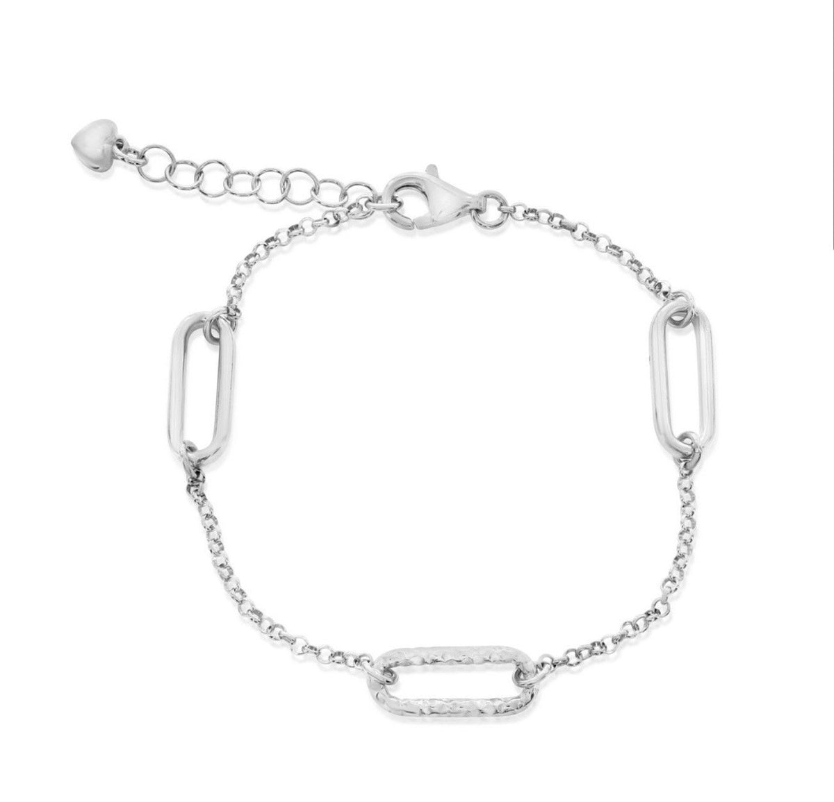 Sterling Silver Polished andTextured Paperclip Design Bracelet
