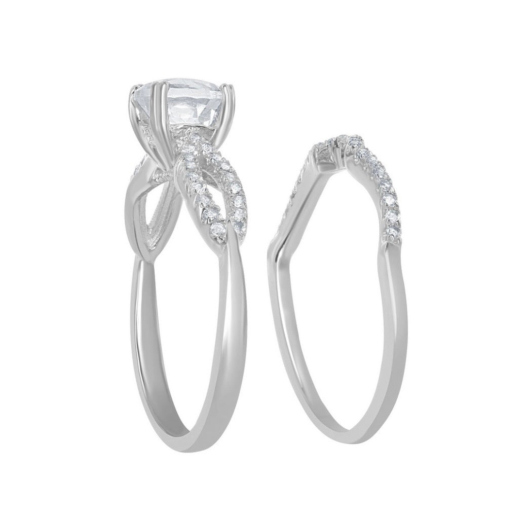 Sterling Silver 1.8 cttw White Topaz Wedding and Engagment Bridal Ring