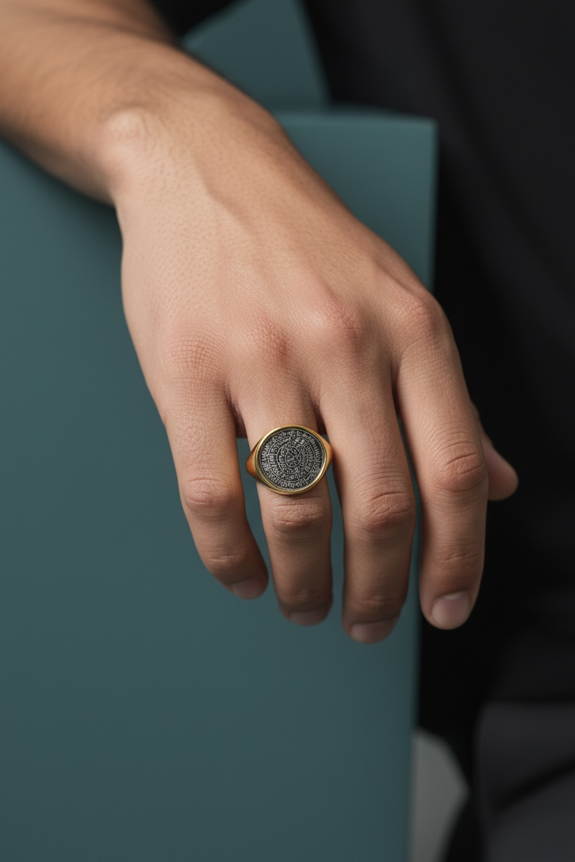 Sterling Silver Phaistos-Replica Coin Ring - Gold Plated