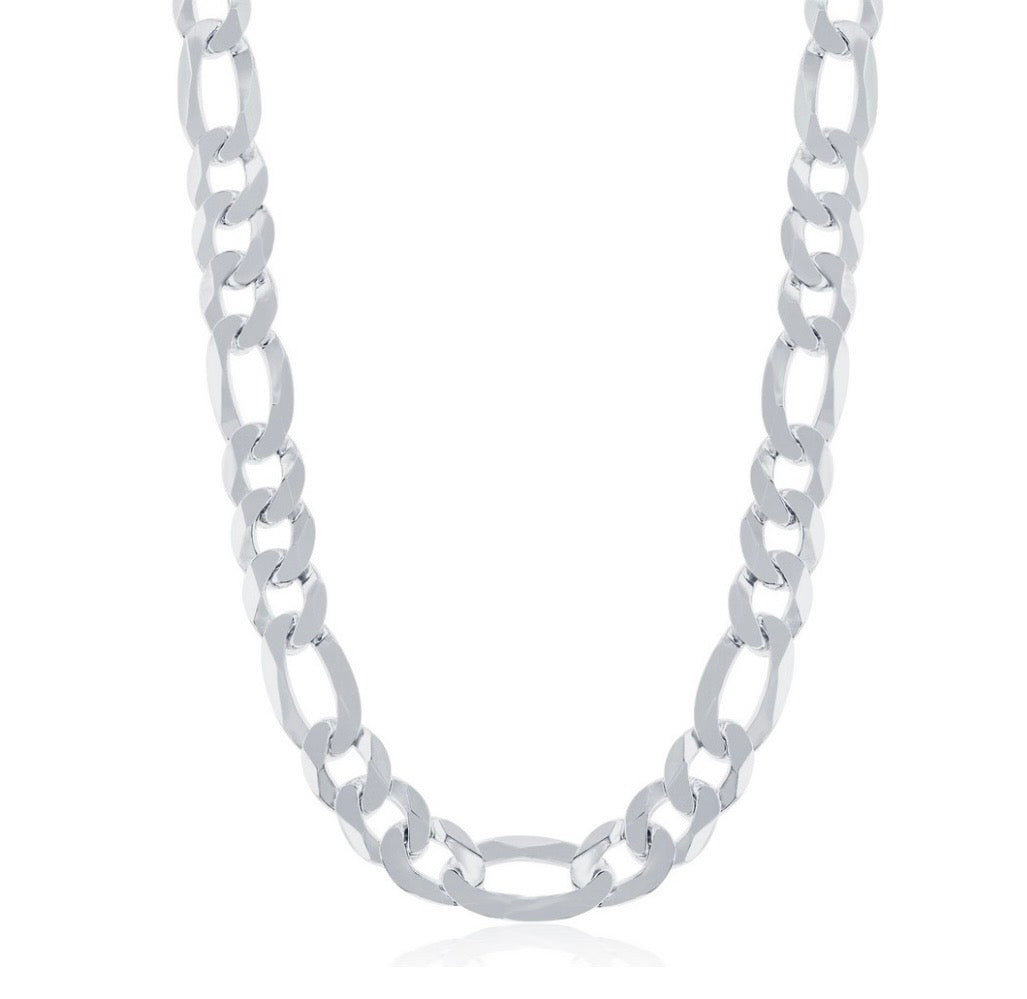 Sterling Silver 8.6mm Figaro Chain - Rhodium Plated MEN'S COLLECTION