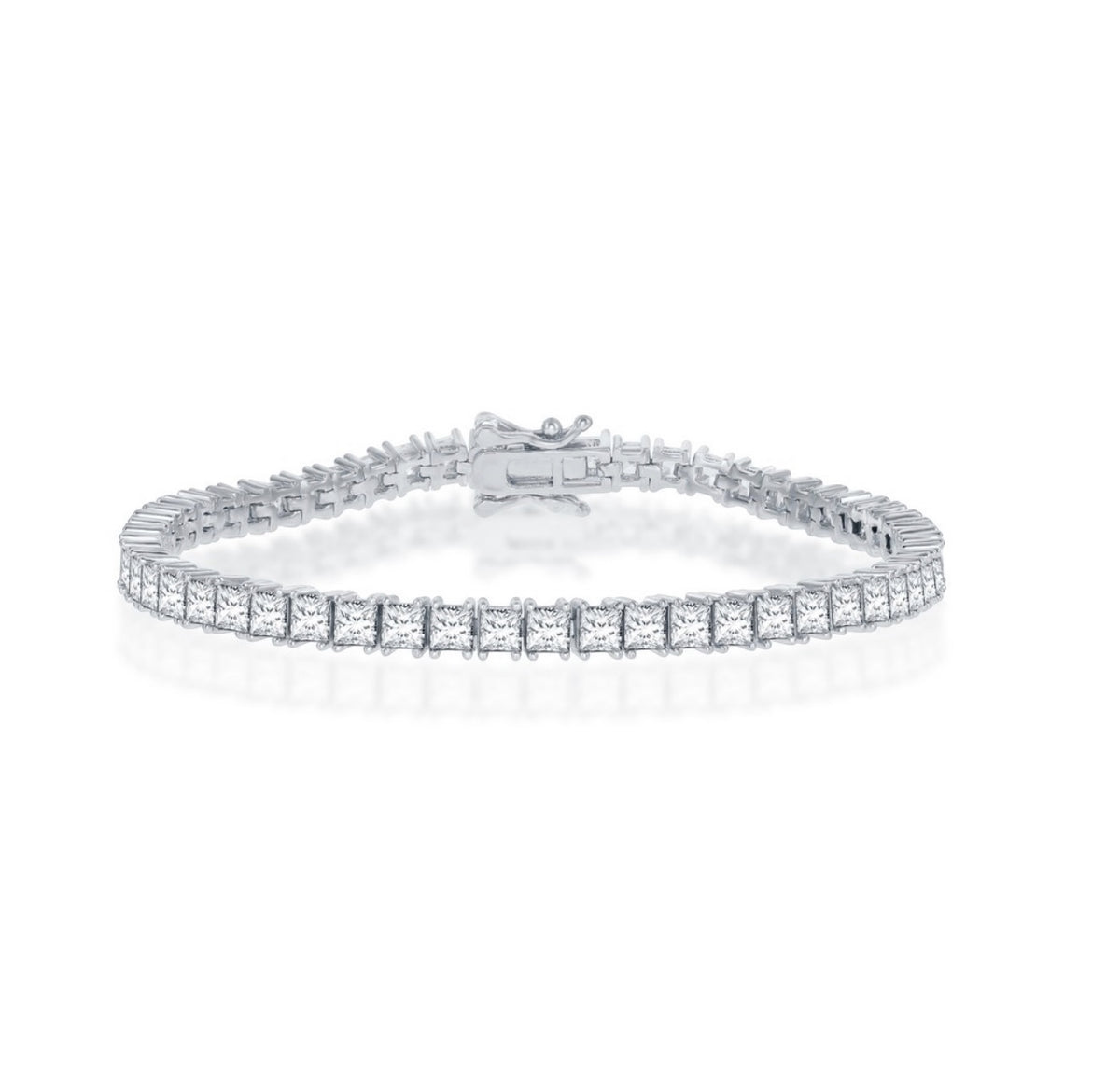 Sterling Silver 4mm Square Tennis Bracelet 7.5 inches