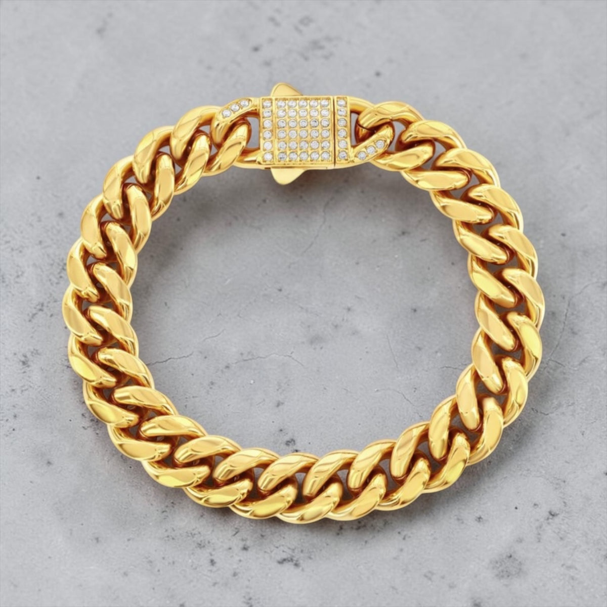 Stainless Steel 12mm Miami Cuban Lock Men’s Bracelet 8.5 inches Gold