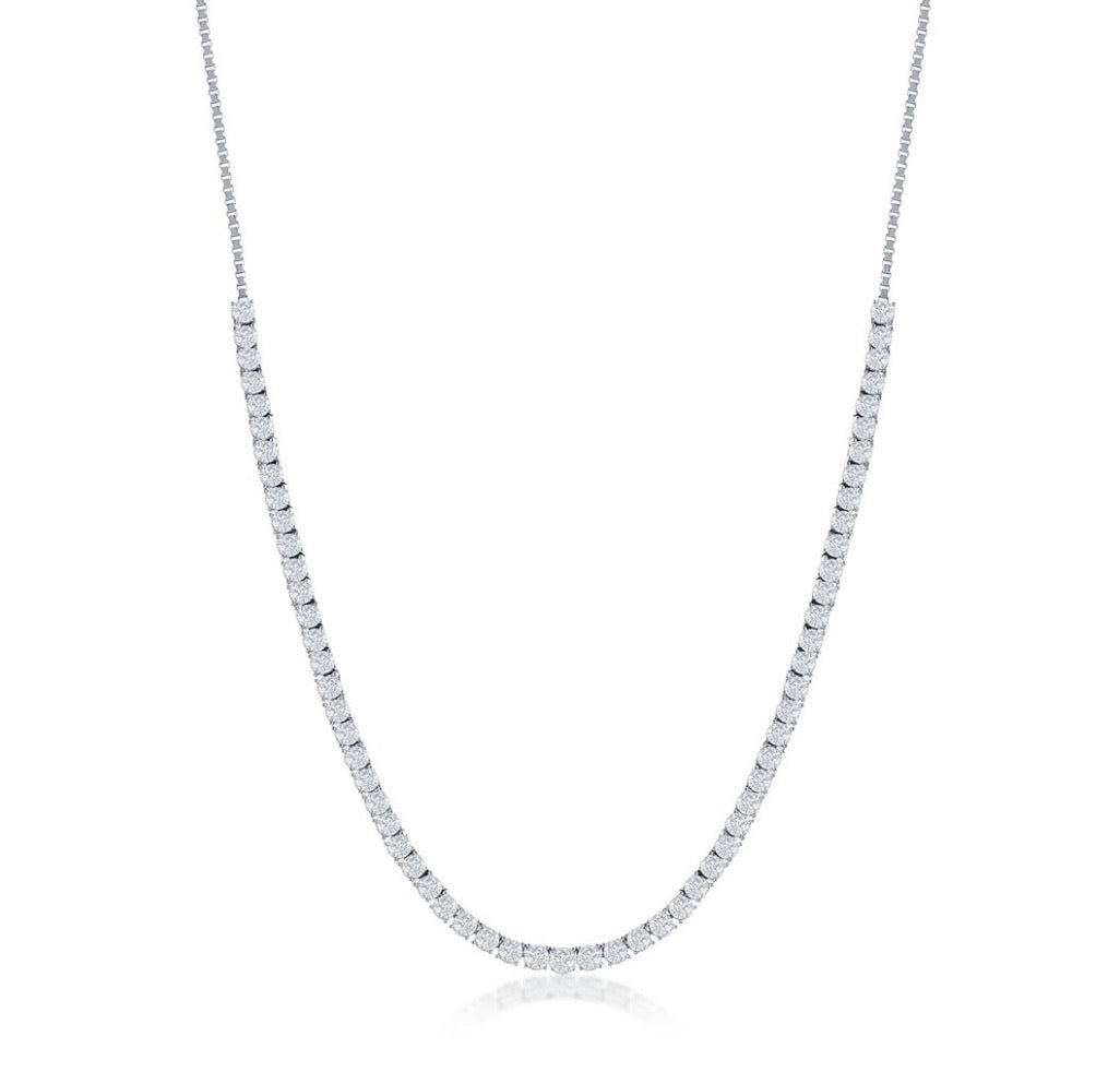 Sterling Silver, 3mm Crystal Tennis Adjustable Necklace - Gold Plated