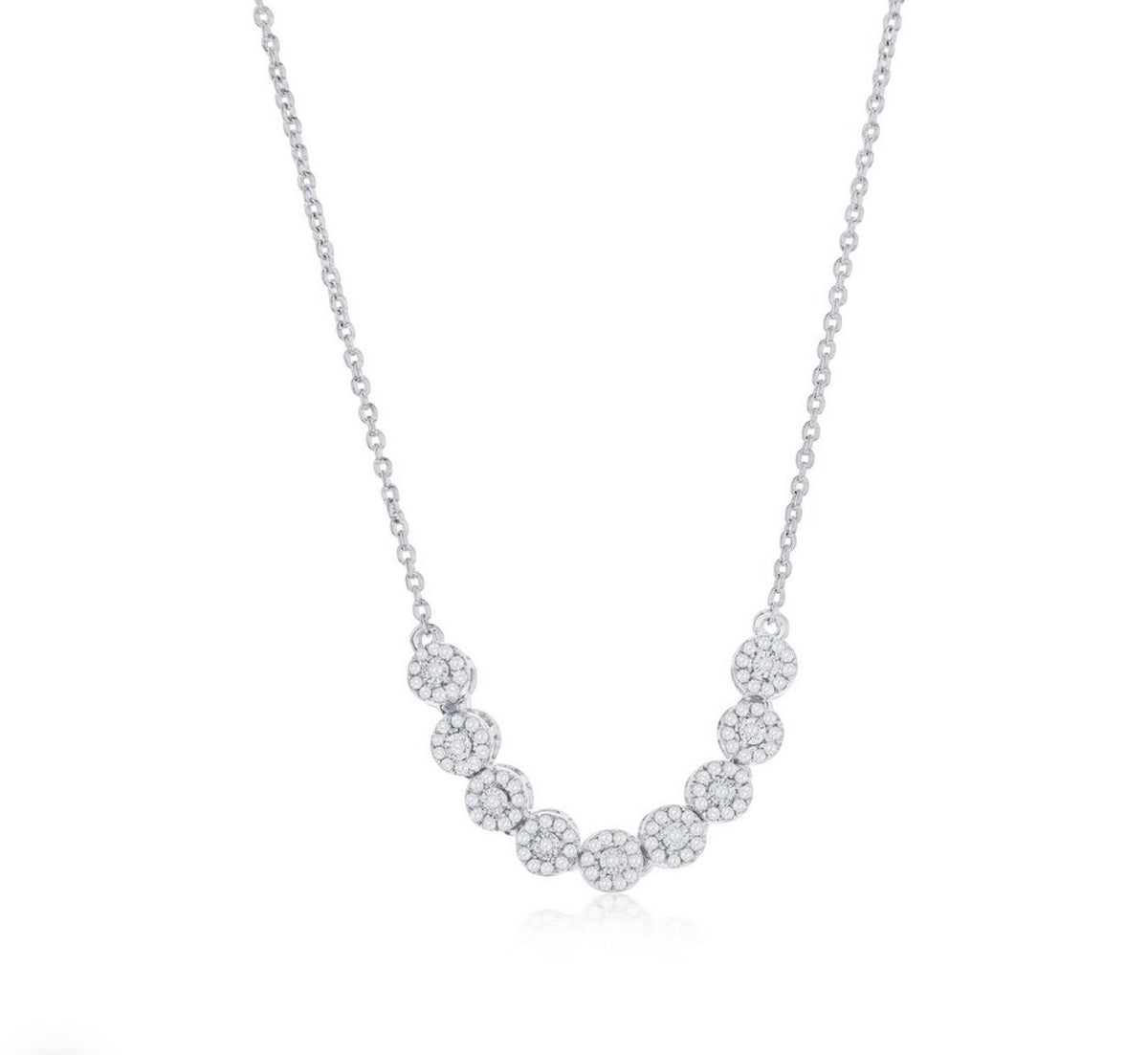 Sterling Silver Round Halo Diamond Necklace - (99 Stones)