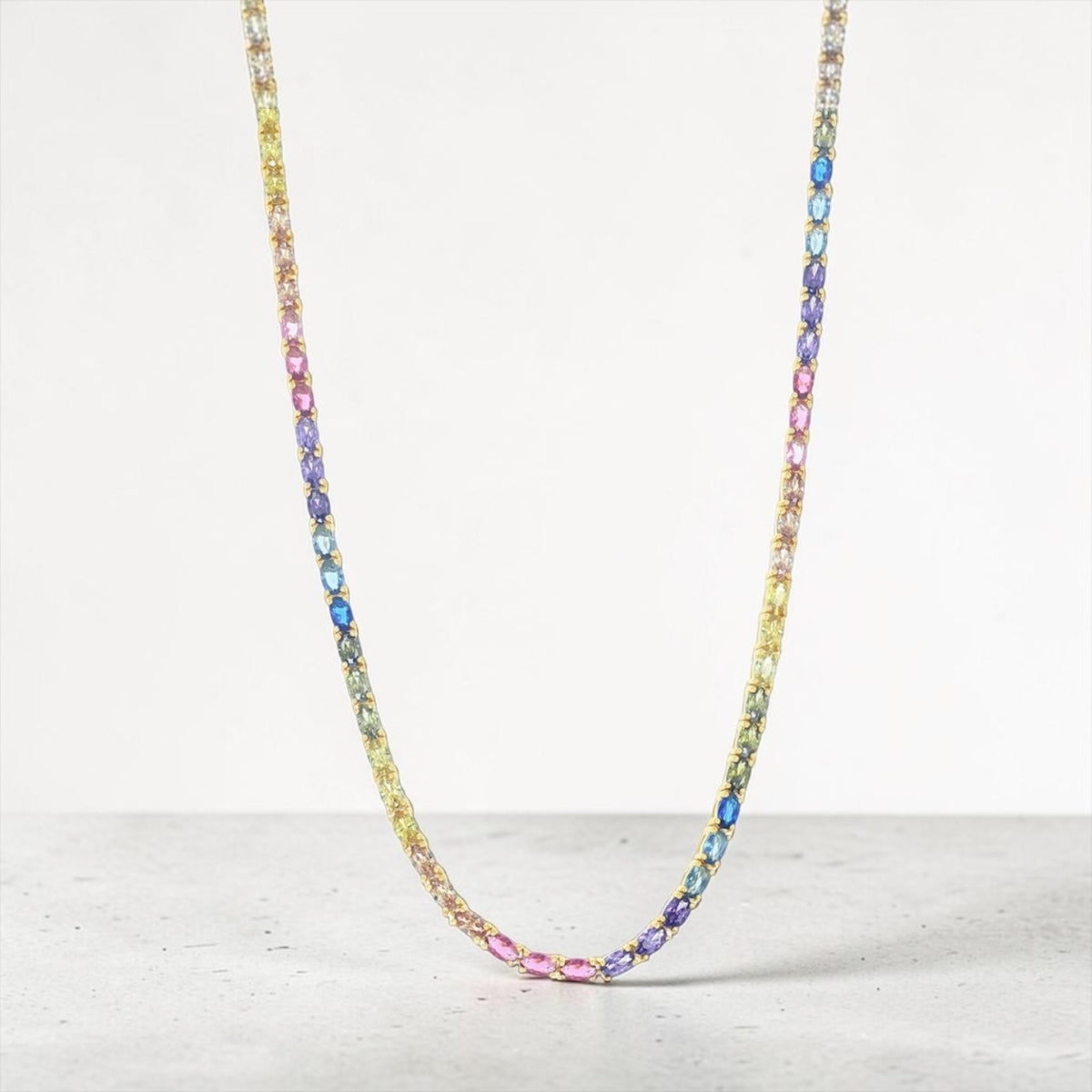 Sterling Silver, Oval Rainbow Crystal Necklace