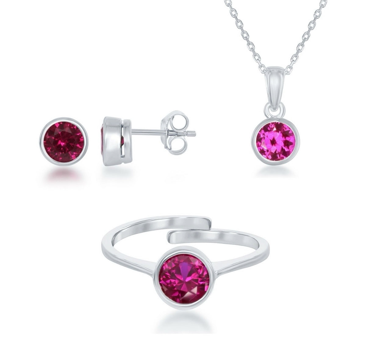 Sterling Silver "July" Birthstone Set - Created Ruby