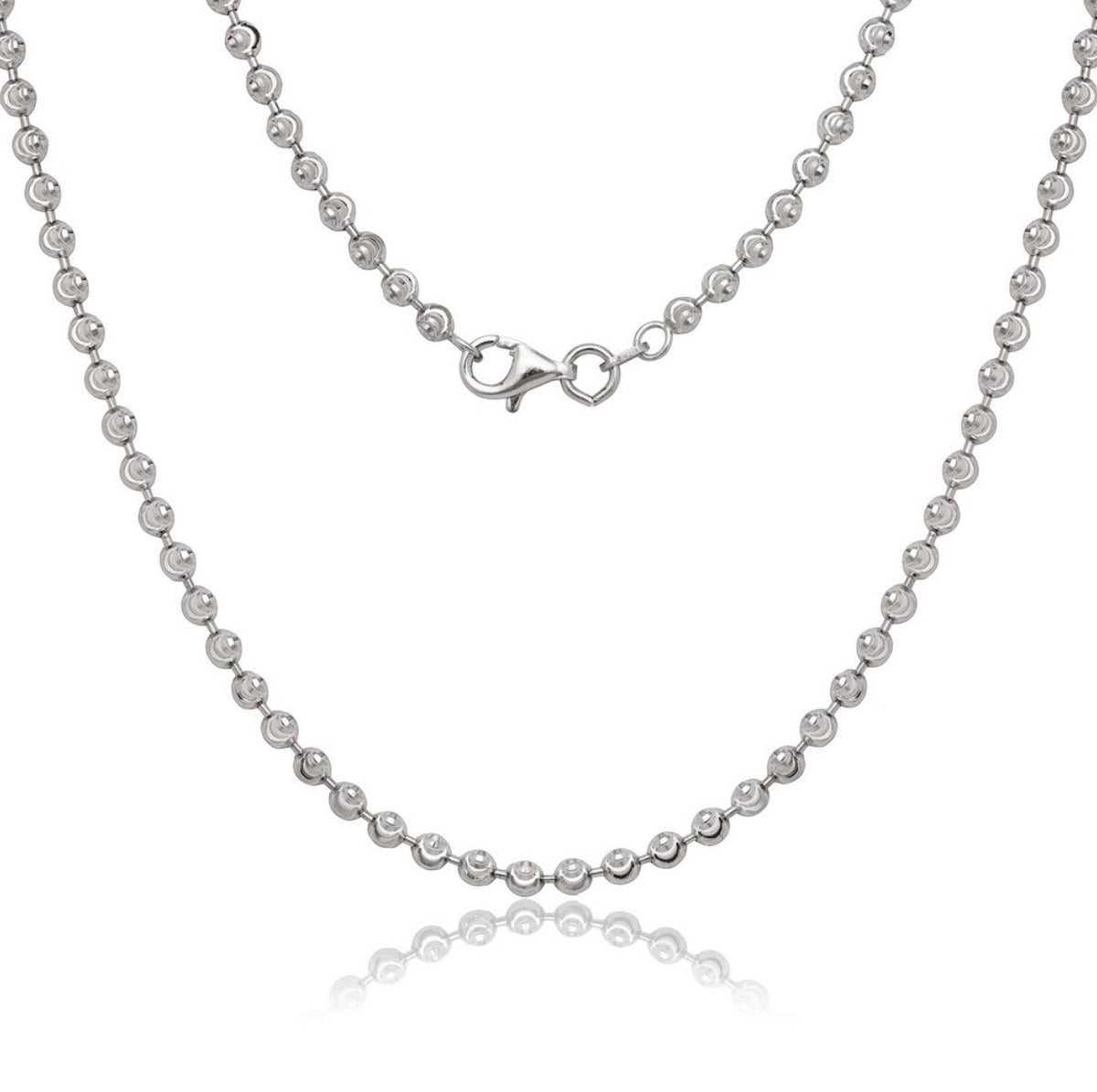 Sterling Silver, 3mm Diamond Cut Moon Bead Chain - Rhodium Plated