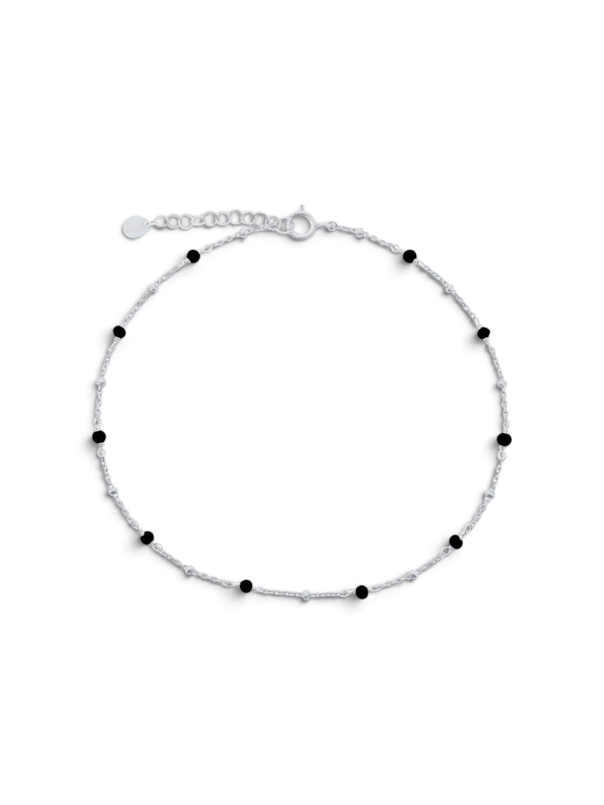 Sterling Silver Onyx Beaded Anklet