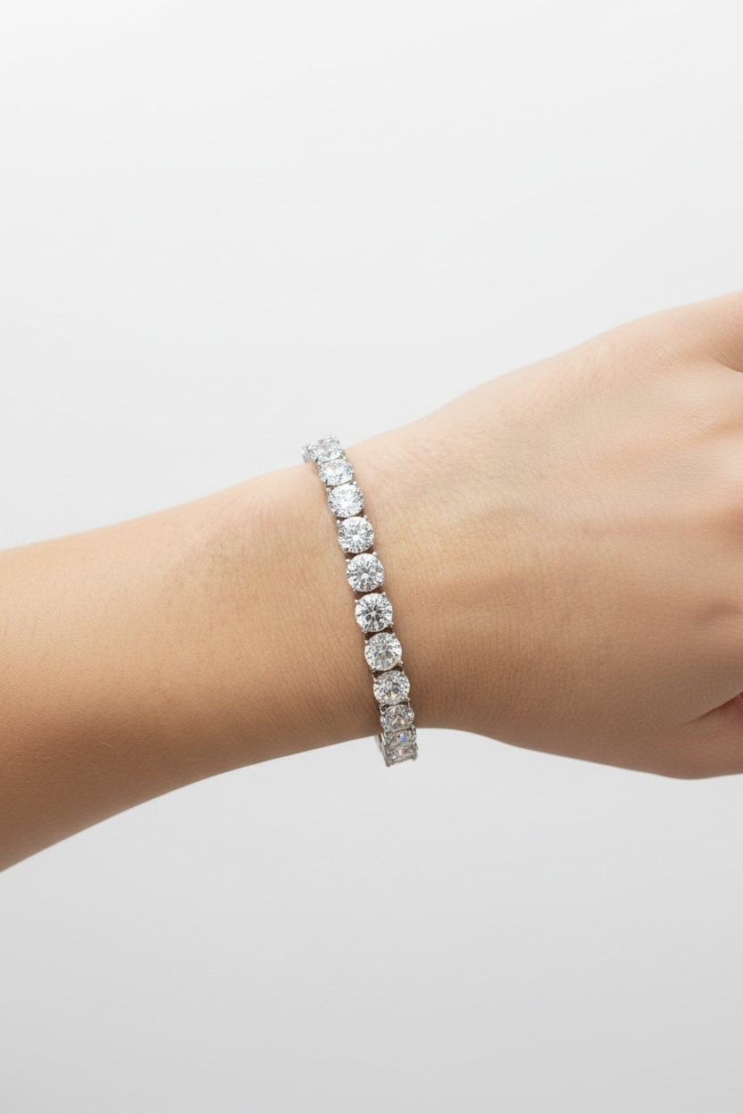 Sterling Silver 6mm Prong-Set Round Crystalline QUEEN Tennis Bracelet