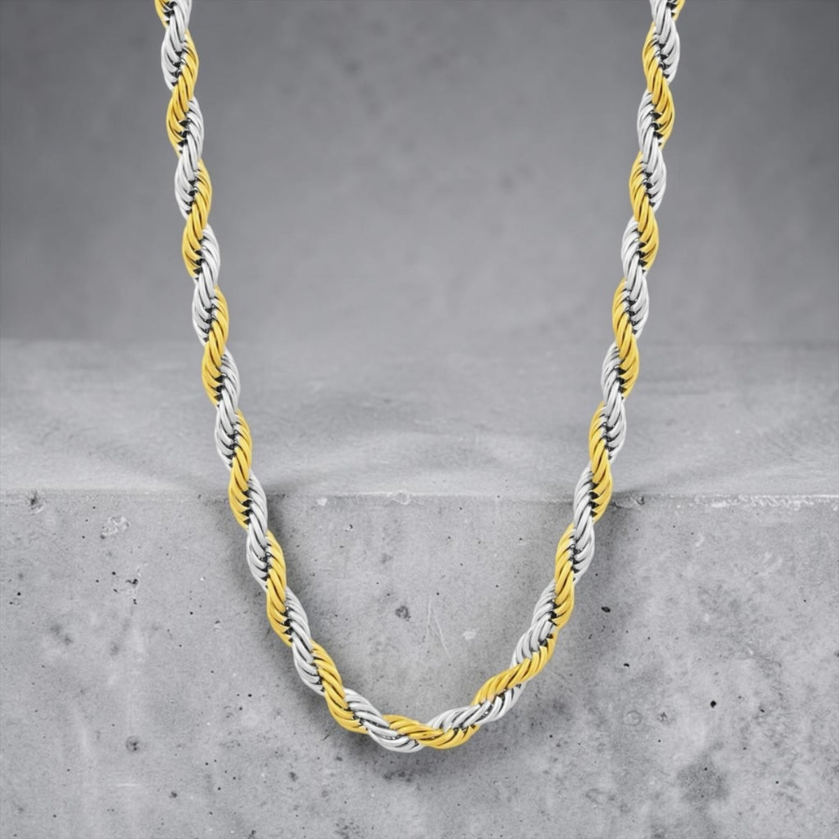 Stainless Steel 5mm Two-Tone Men’s Rope Chain Gold & Silver
