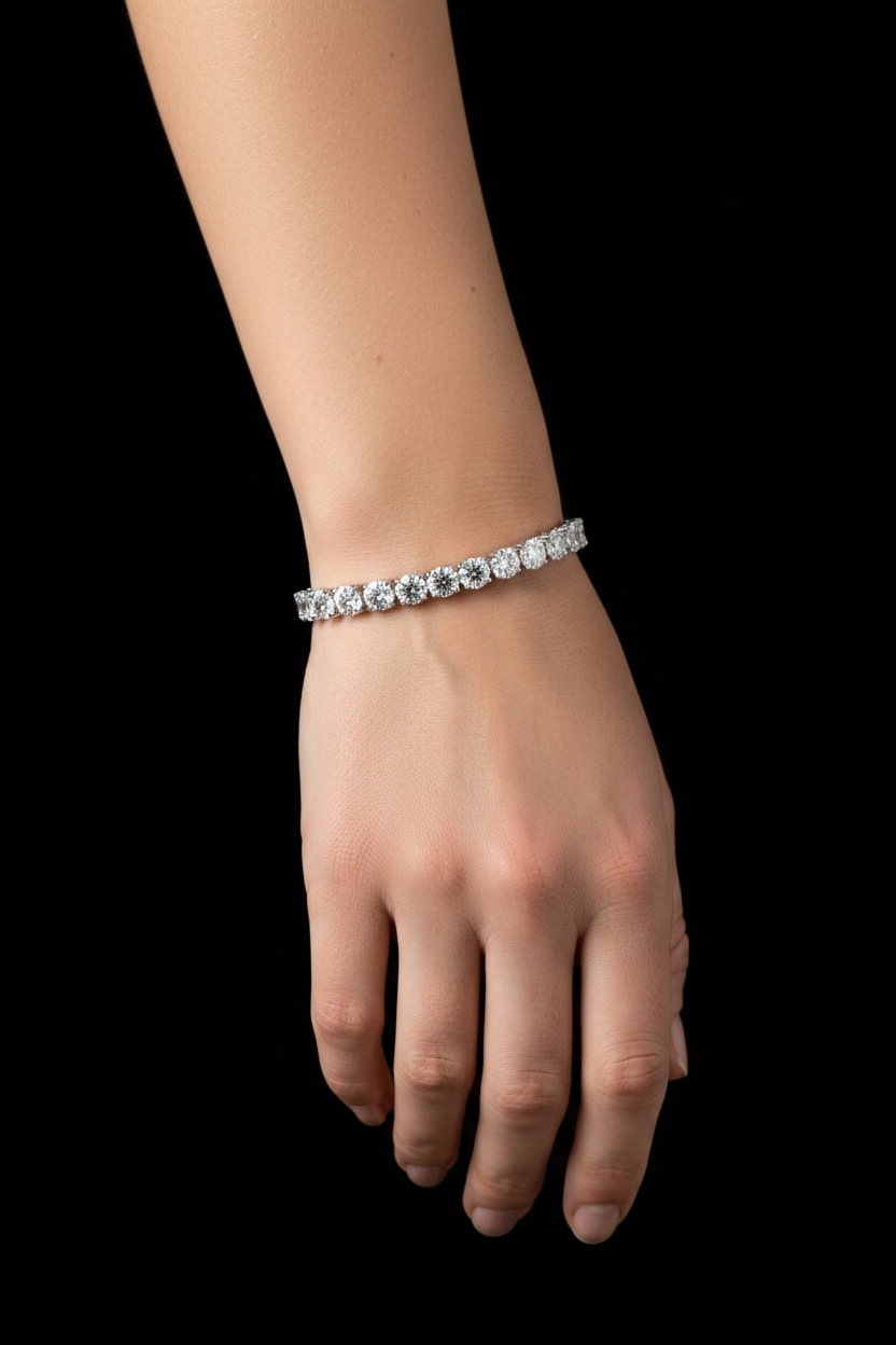 Sterling Silver Round, Moissanite Tennis Bracelet