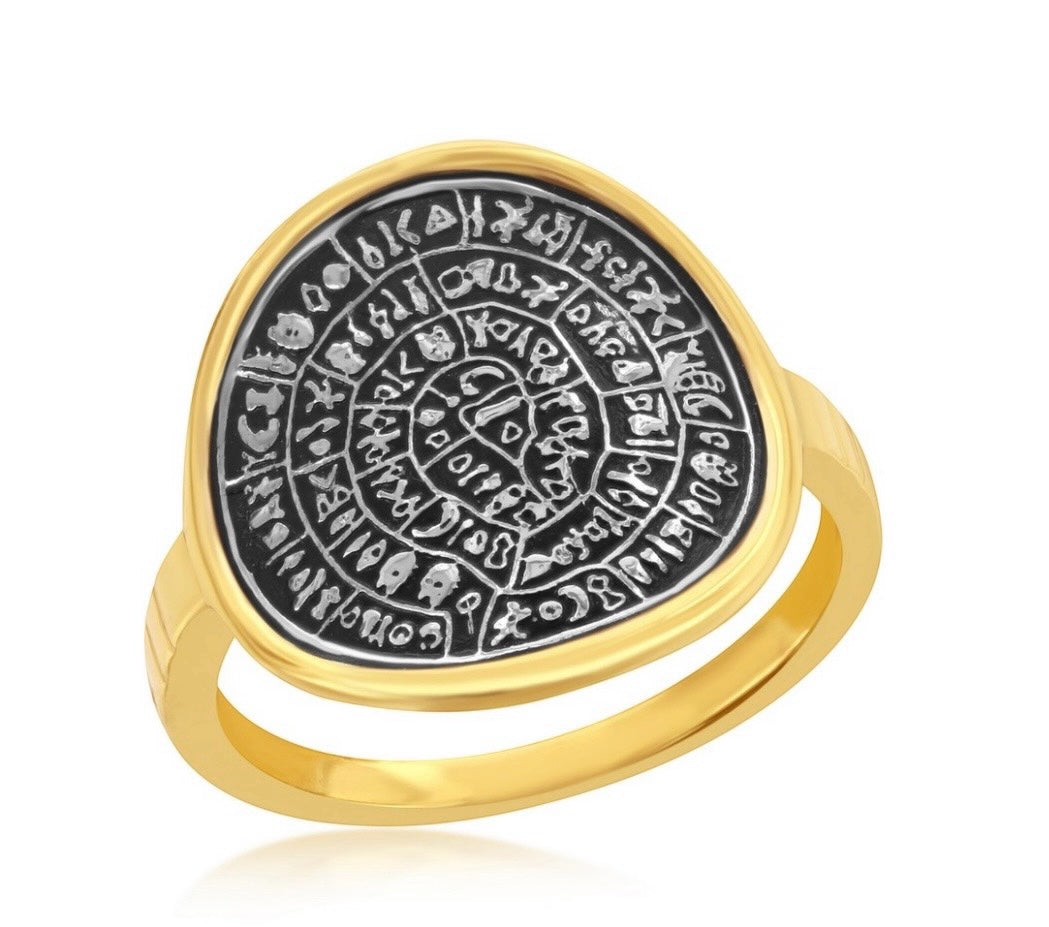 Sterling Silver Phaistos-Replica Coin Ring - Gold Plated