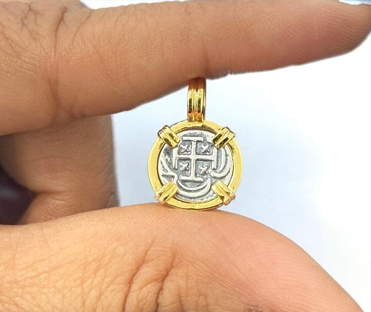 Replica of Atocha Shipwreck Coin Pendant 925 Sterling Silver Two Tone