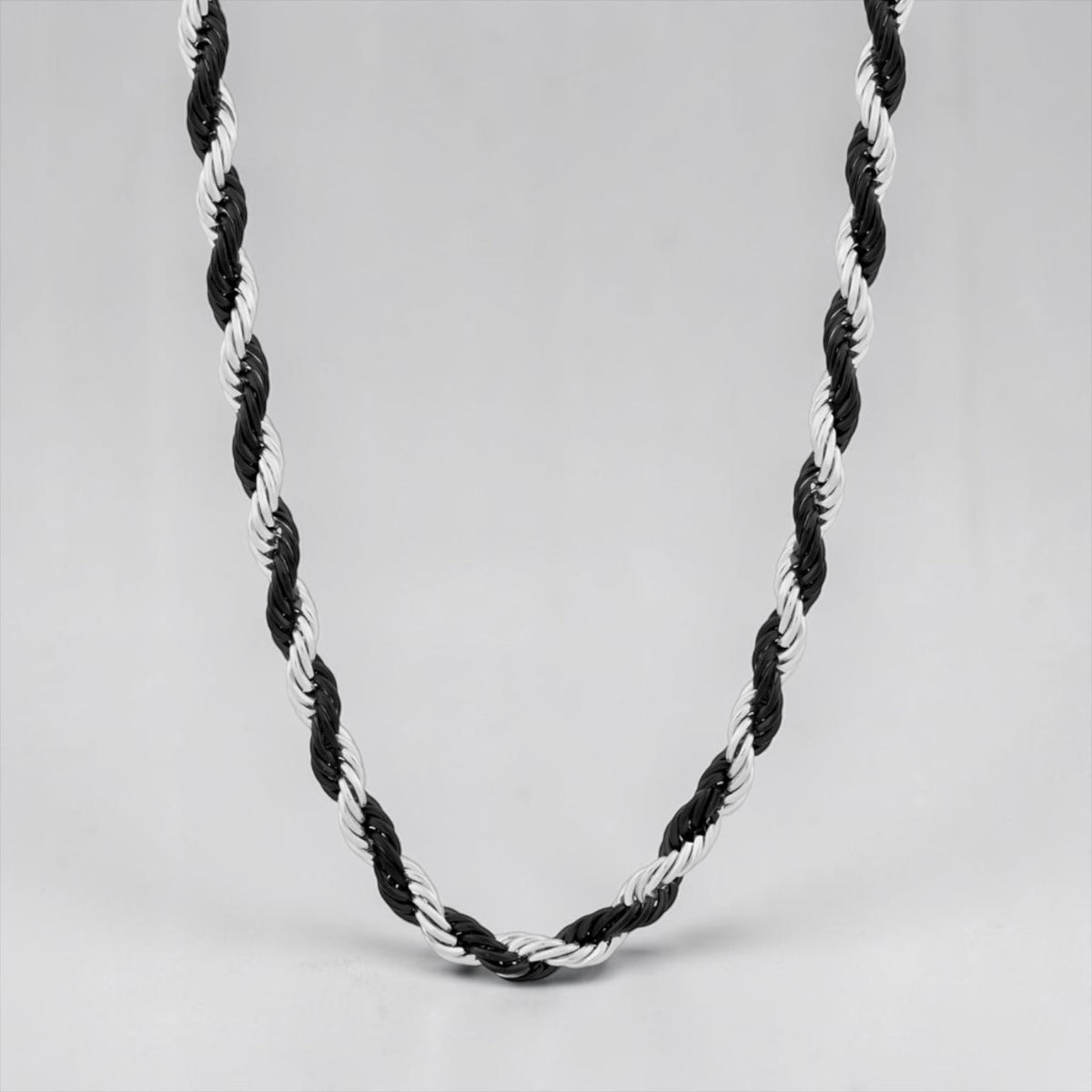 Stainless Steel 5mm Two-Tone Men’s Rope Chain - Black & Silver