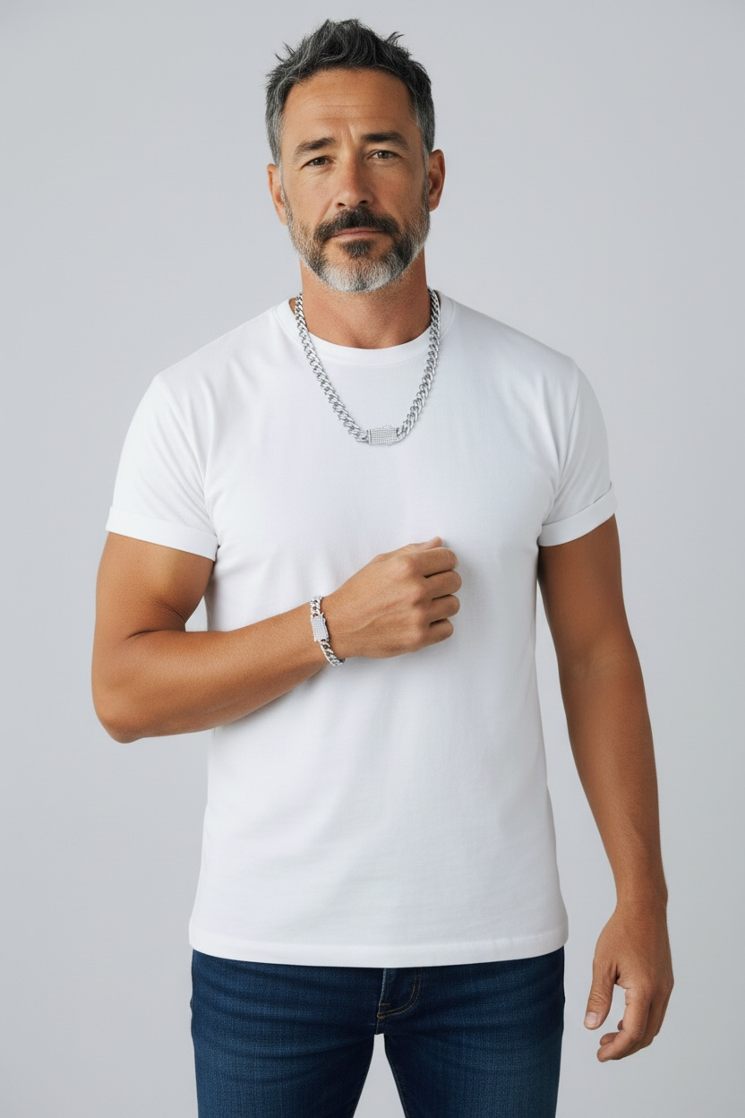 Sterling Silver, 9mm Monaco Chain, with Lock