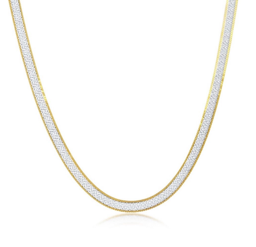 Sterling Silver, 4mm Reversible Herringbone Chain - Two-Tone