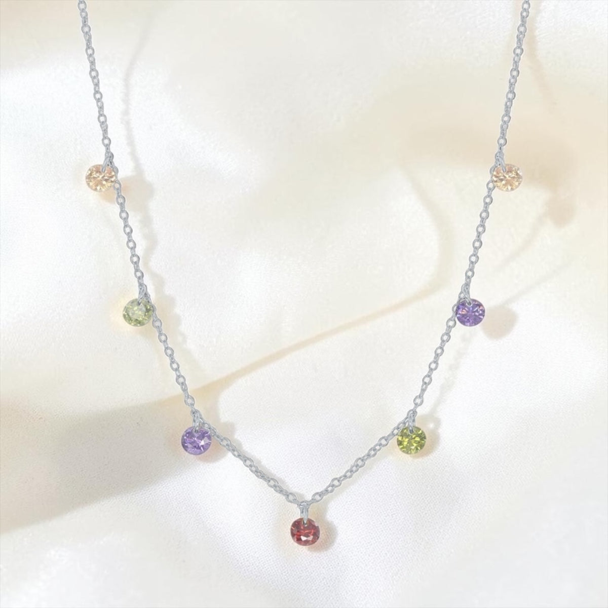 Sterling Silver Dangling Rainbow Necklace