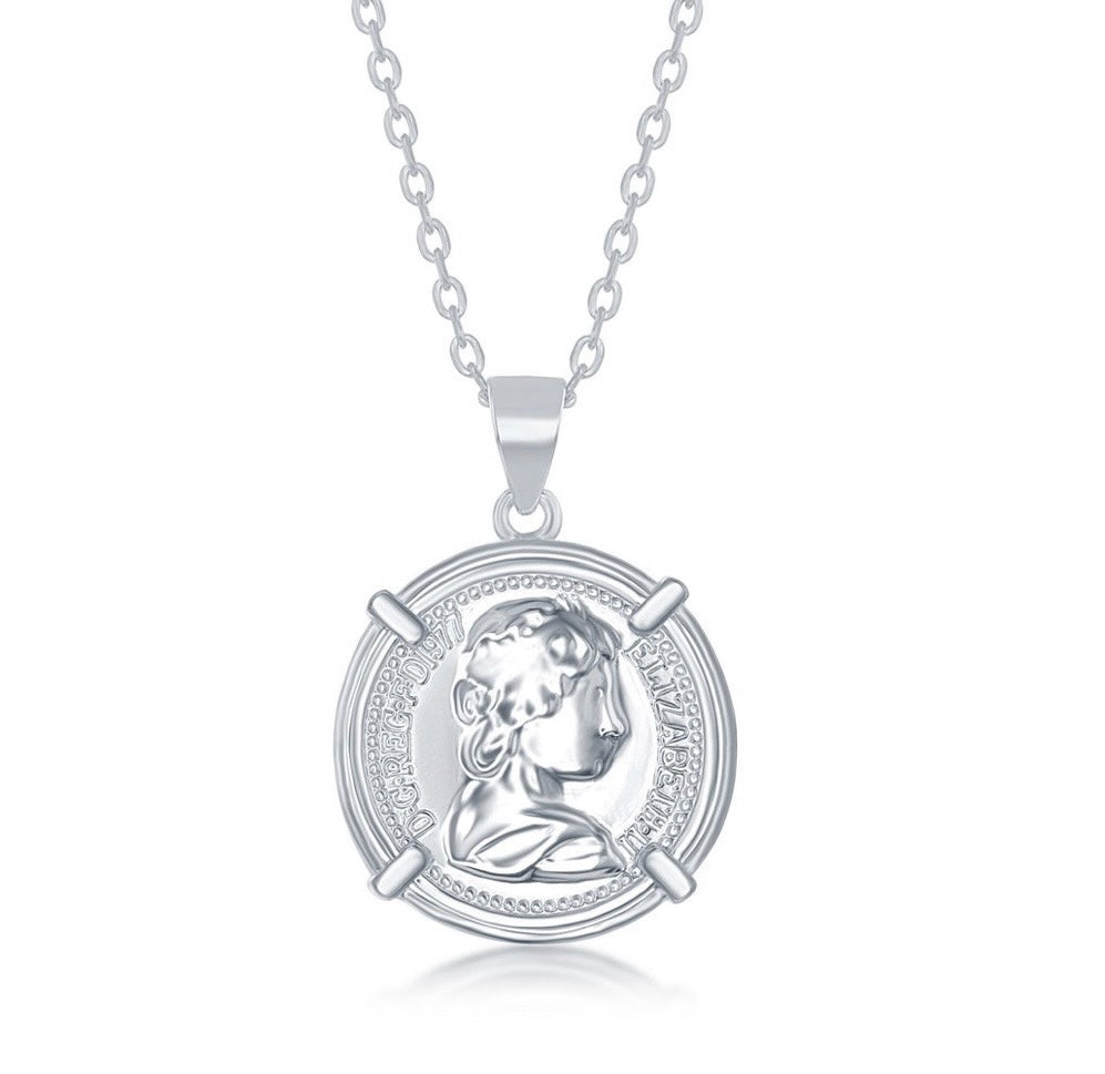 Sterling Silver Queen Elizabeth Coin-Style Necklace